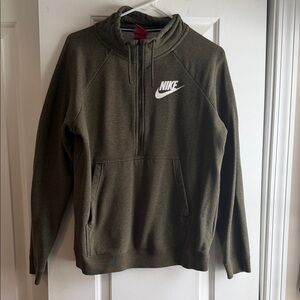 Nike Olive Green Half-Zip Pullover Hoodie with White Logo